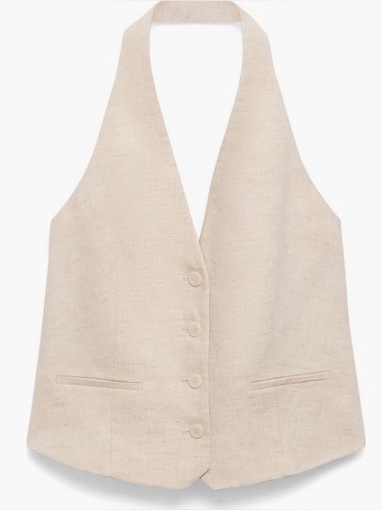 Mango Tops - Mango Boreli Linen Halter Vest (Size Medium)